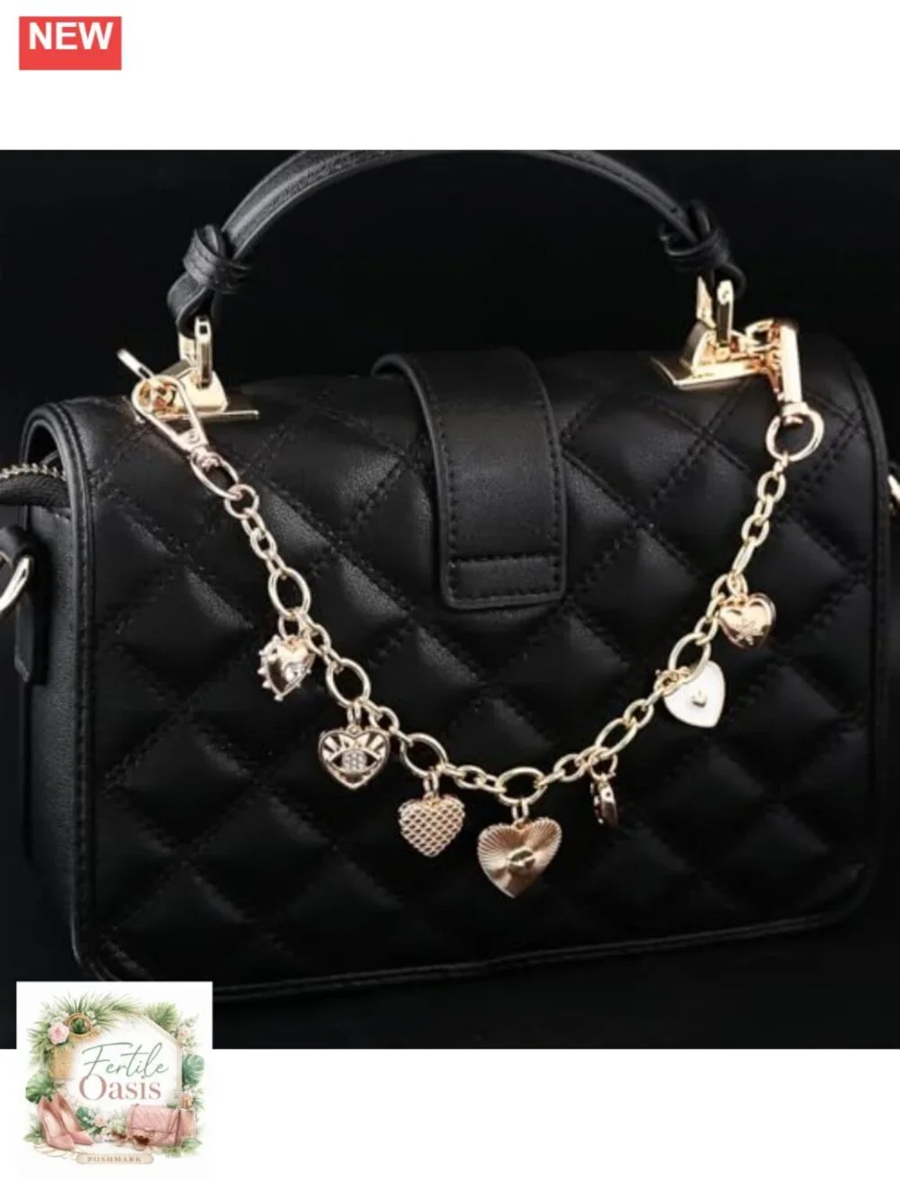 Gold Heart Charm Bag Chain Keychain Purse Charm Accessory